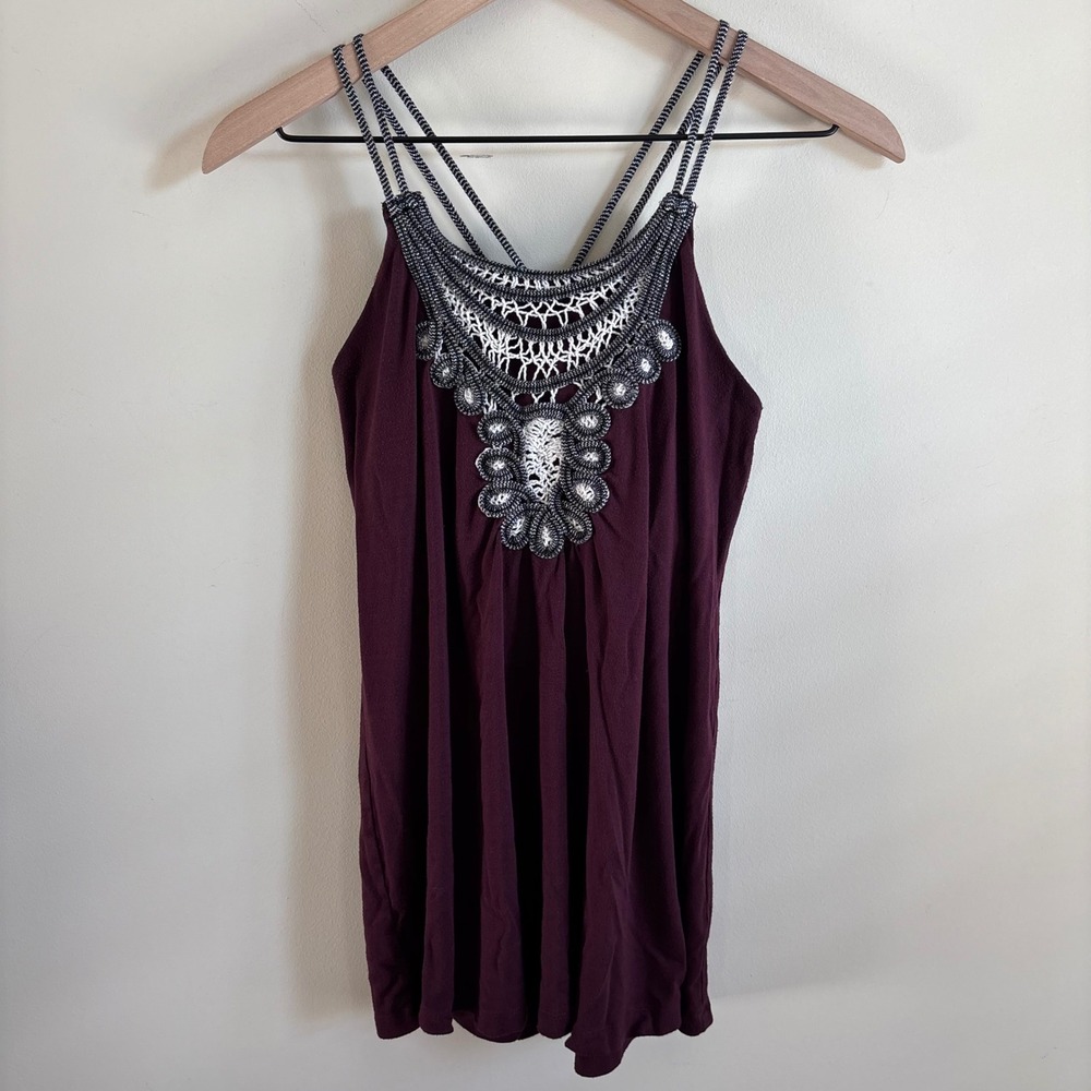 Design History Plum Crochet Bib Cami Top Boho Strappy Burgundy Medium